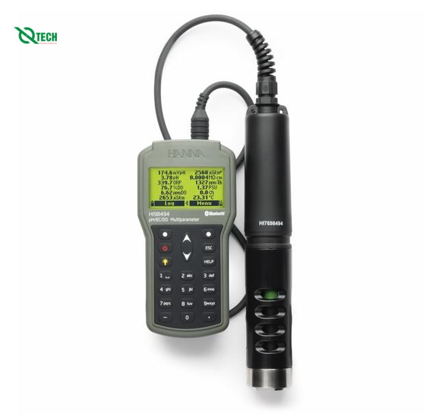 Máy Đo pH/ORP/Độ Dẫn/TDS/Độ Mặn/DO/Áp Suất/Nhiệt Độ Hanna HI98494 (Bluetooth,0.00 – 14.00 pH/ ±600.0 mV; Cáp 4m)