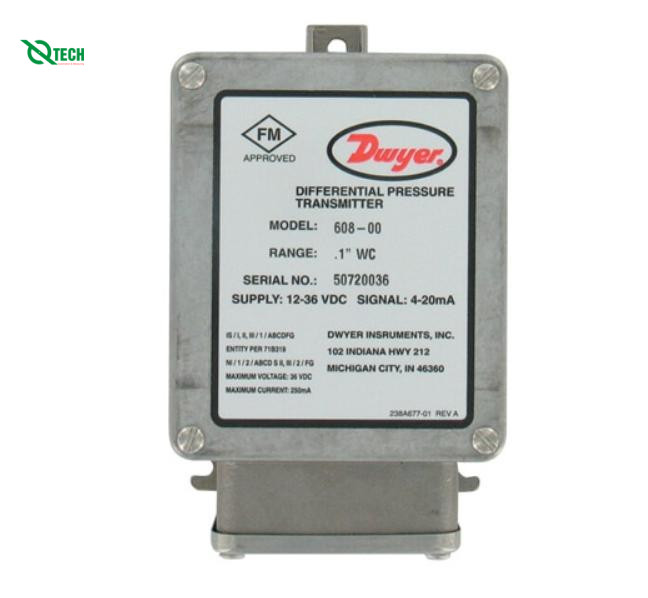Máy phát chênh lệch áp suất Dwyer 608-00 (Differential, 0.1 inH₂O, NPT Female, 1/4 in, IP65, NEMA Type 4X)