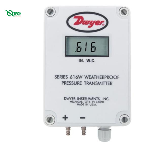Máy phát áp suất chênh lệch áp suất thấp Dwyer 616WL-35-LCD (Differential, 250 Pa, Stepped Barb Fitting, 1/8 in, 3/16 in, IP66, NEMA Type 4X)