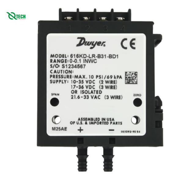 Máy phát áp suất chênh lệch Dwyer 616KD-LR-A34-ND1 (Differential, 0.4 inH₂O, NPT Female, 1/8 in, IP20, NEMA Type 1)