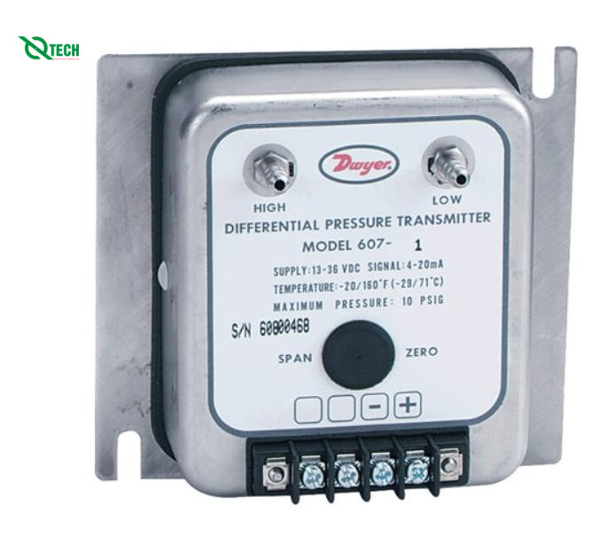 Máy phát áp suất chênh lệch Dwyer 607-0 ((Differential, 0.1 inH₂O, Barbed Fitting, 3/16 in, IP11, NEMA Type 2)
