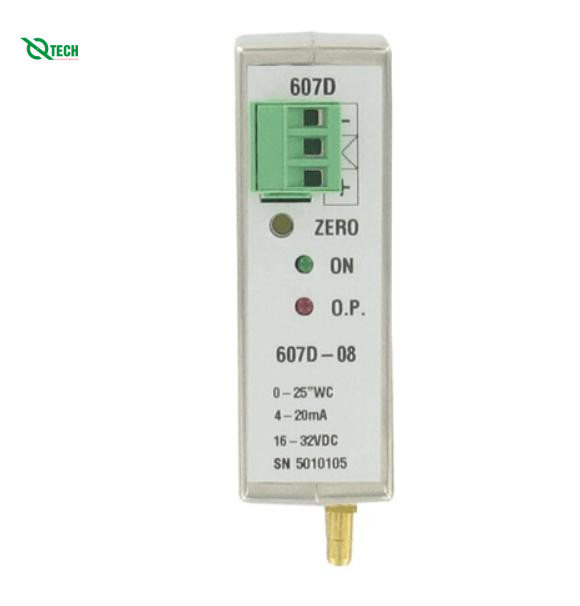 Máy phát áp suất chênh lệch ray DIN Dwyer 607D-02 (Differential, 0.25 inH₂O, Barbed Fitting, 1/8 in)