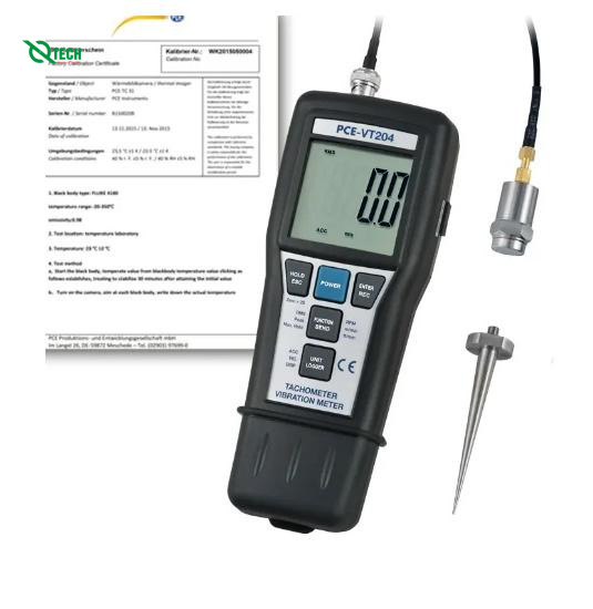 Máy đo độ rung PCE VT 204-ICA (0,5~199,9 m/s²; 0,5~199,9 mm/s; 0,005~1,999 mm; chứng chỉ ISO)