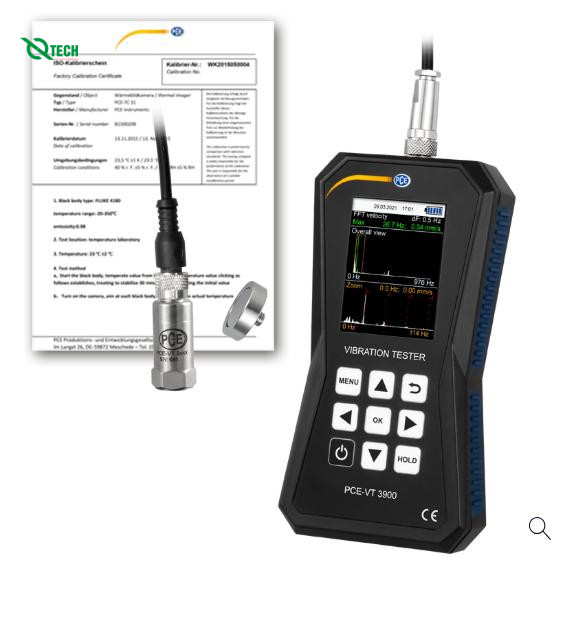 Máy đo độ rung PCE VT 3900-ICA (0~399,9 m/s²; 0~399,9 mm/s; 600~50000 RPM; 0~3,9 mm; chứng chỉ ISO)