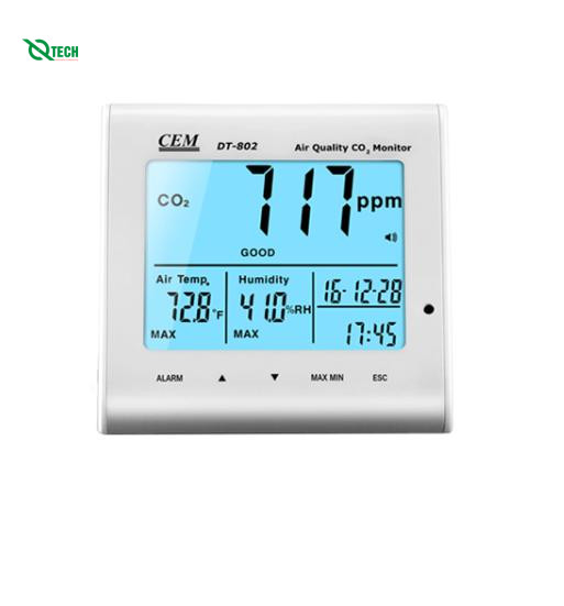Máy đo chất lượng không khí, CO2 trong nhà CEM DT-802 (0-9999ppm; -5~50°C; 0.1~90.0%RH)